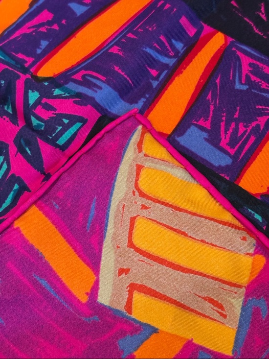 Liberty Vibrant Abstract Silk Scarf in Pink, Purple & Blue - Picture 4 of 8